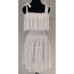 House of Wallace Everett Ruffle Dress White Pleated‎ Eyelet Smocked Medium NEW